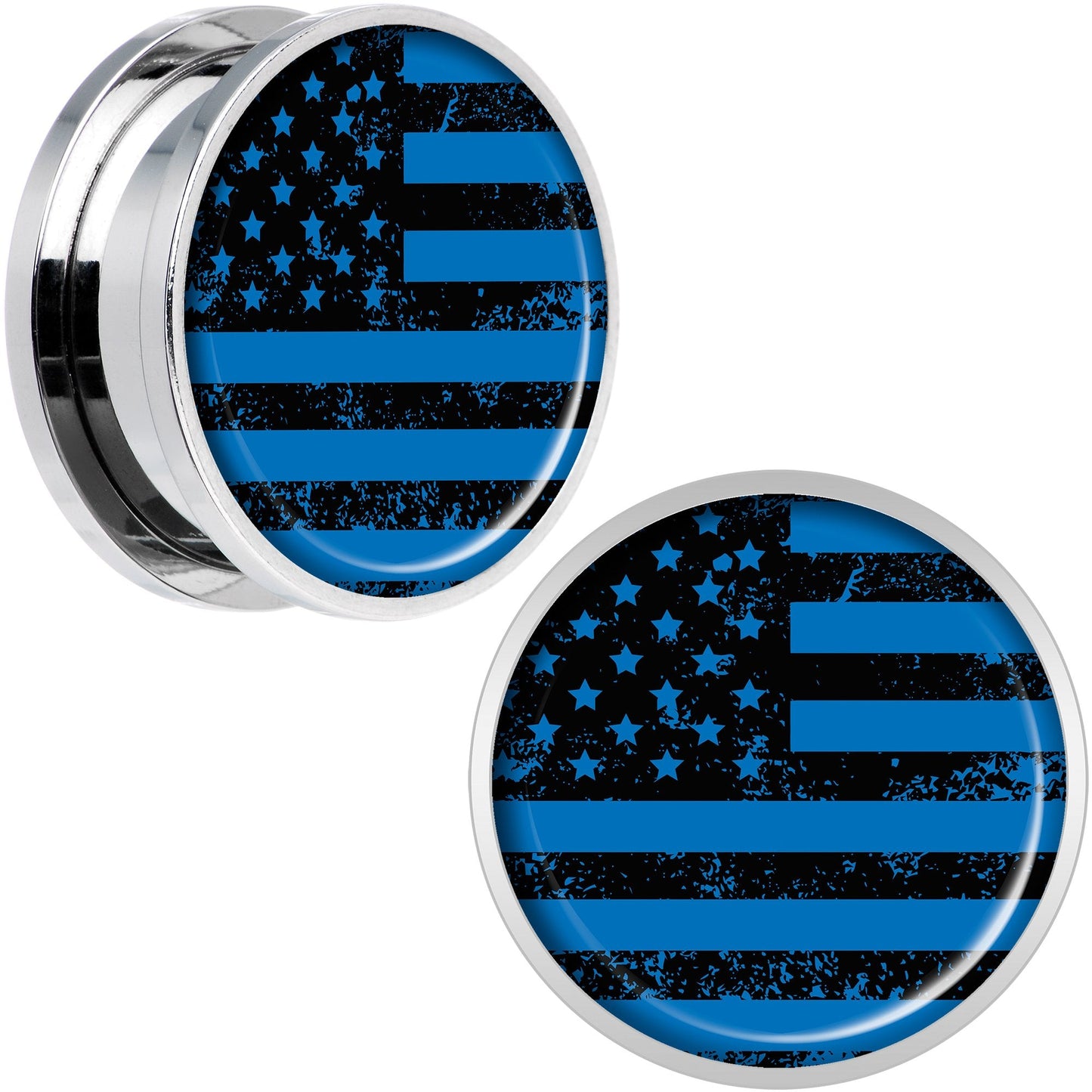 Blue American Flag Steel Screw Fit Plug Set 20mm