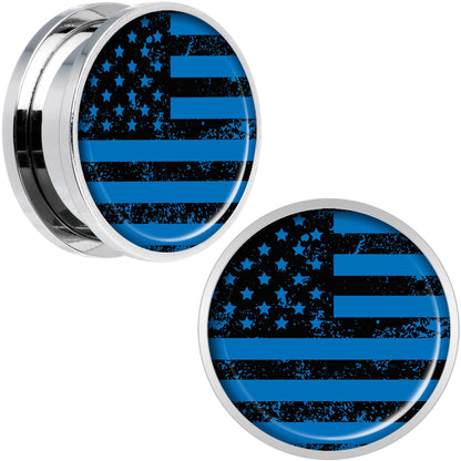 Blue American Flag Steel Screw Fit Plug Set 20mm