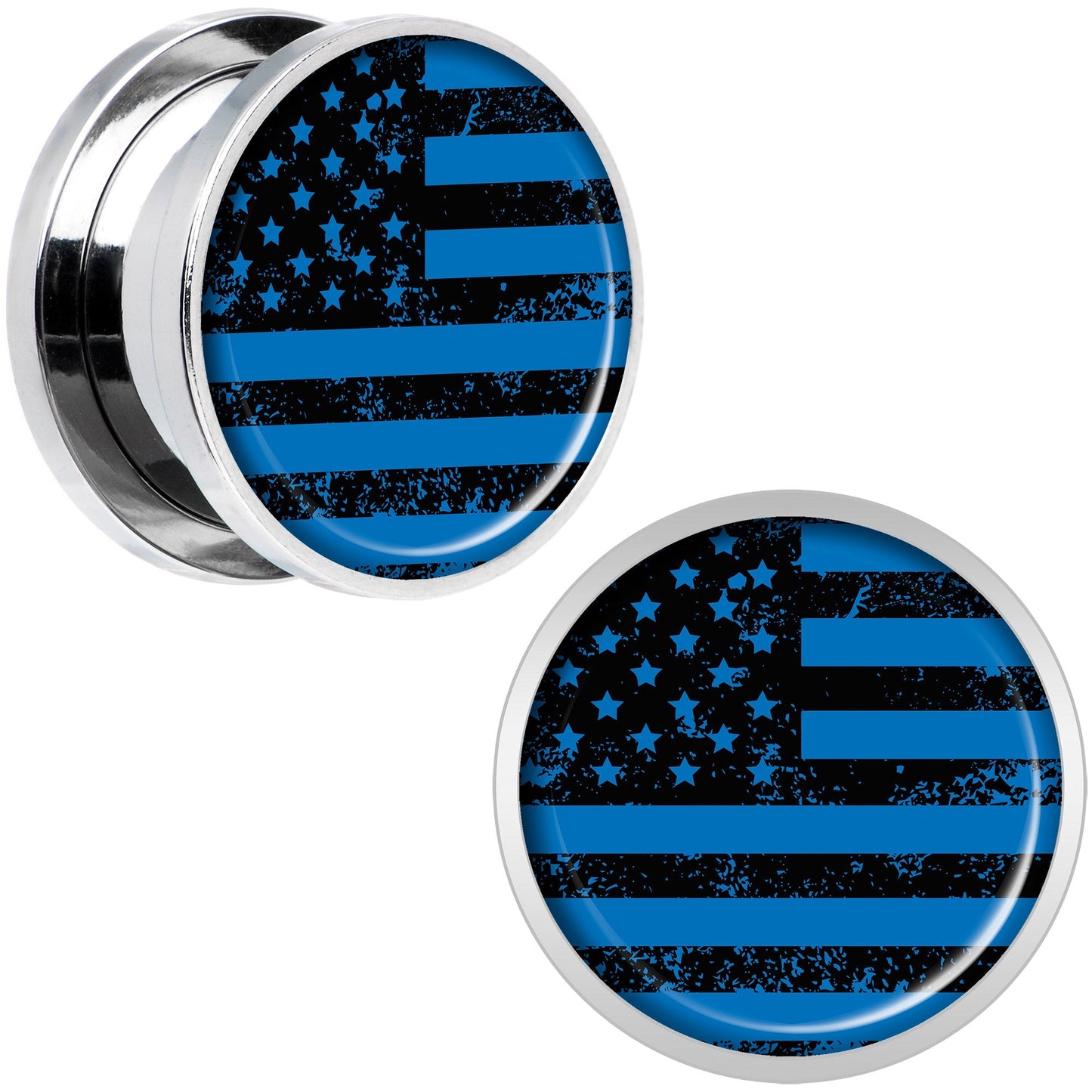 Blue American Flag Steel Screw Fit Plug Set 5/8