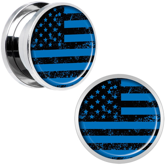 Blue American Flag Steel Screw Fit Plug Set 5/8