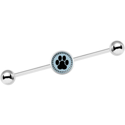 14G Black on Blue Paw Print Industrial Barbell 37mm