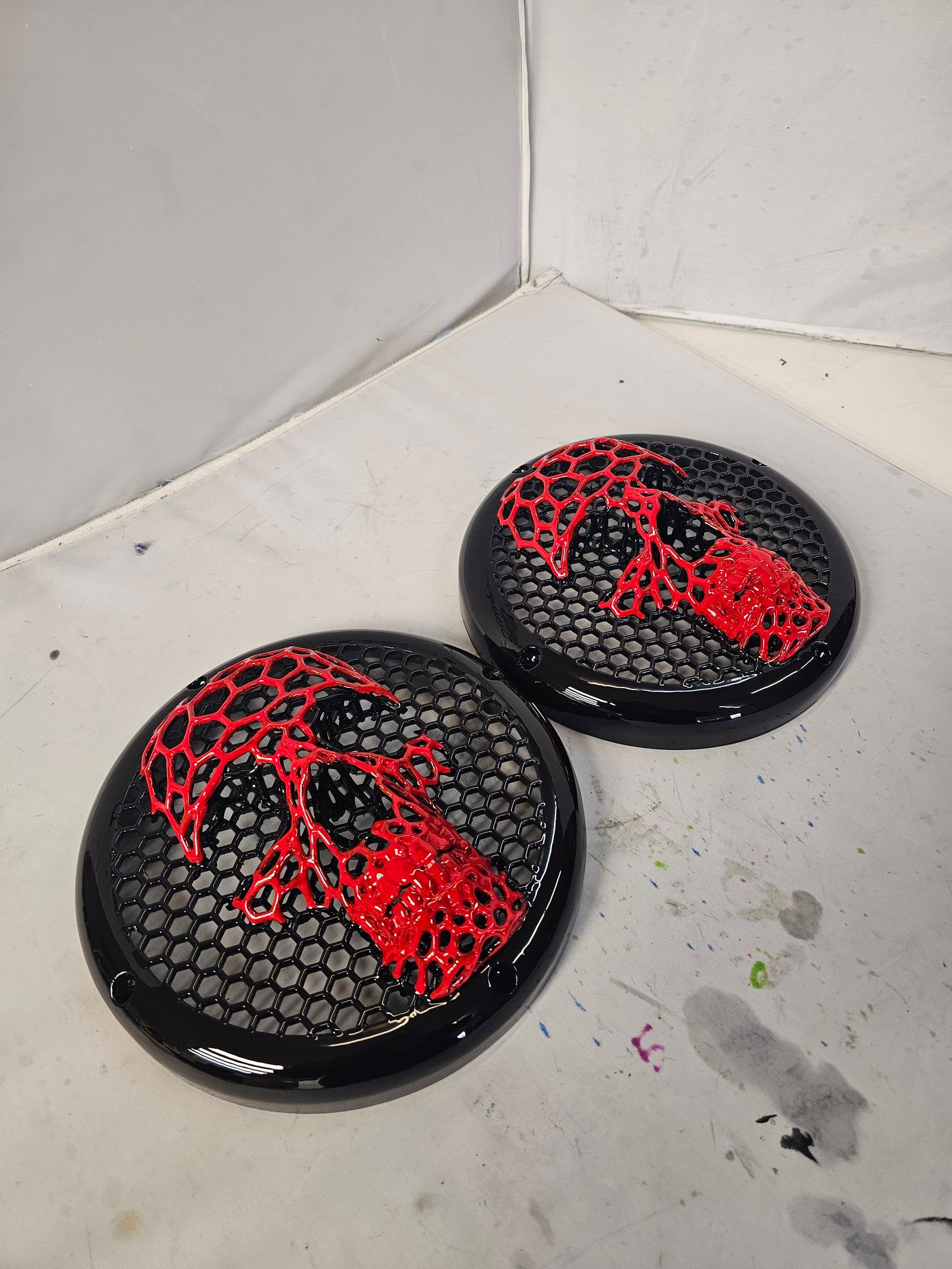 A set of bag webbed skull speakers grill covers