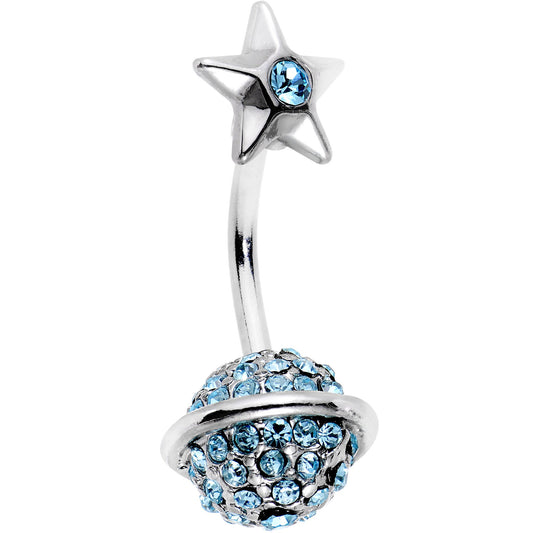 Aqua Gem Rings of Saturn Planet and Star Double Mount Belly Ring