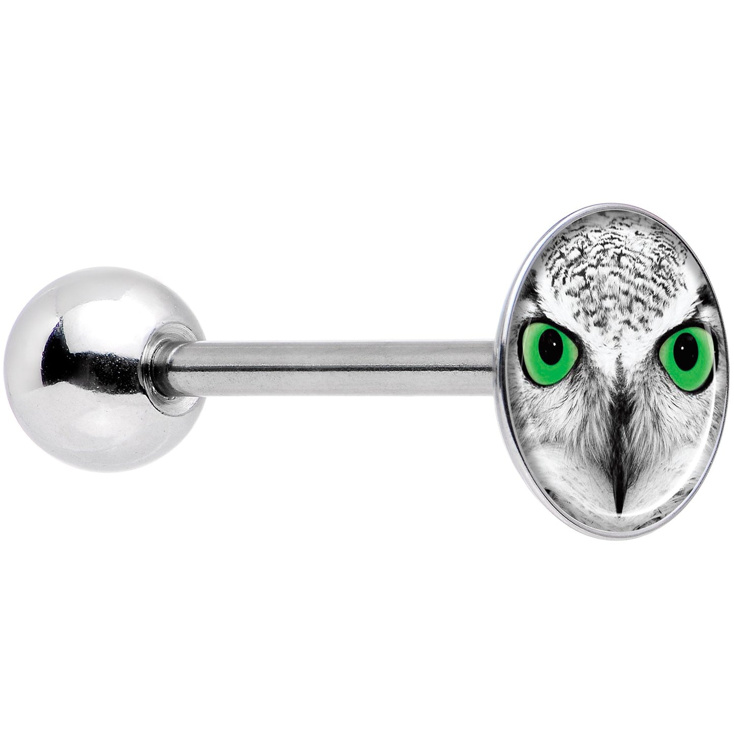 Black White Owl Barbell Tongue Ring