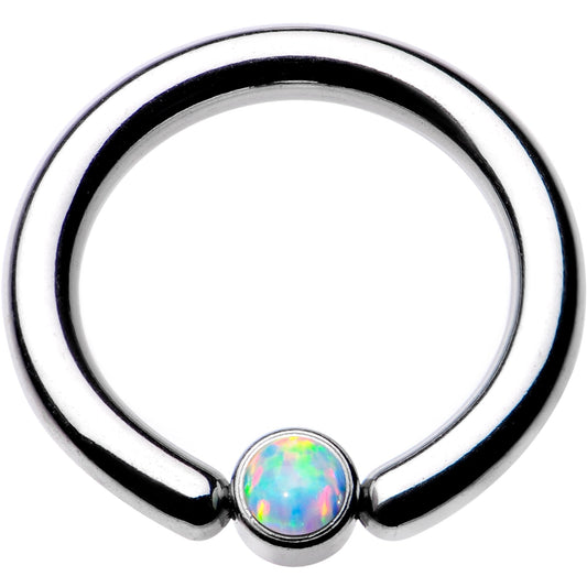 10G 1/2 White Faux Opal 4mm Disc BCR Captive Ring