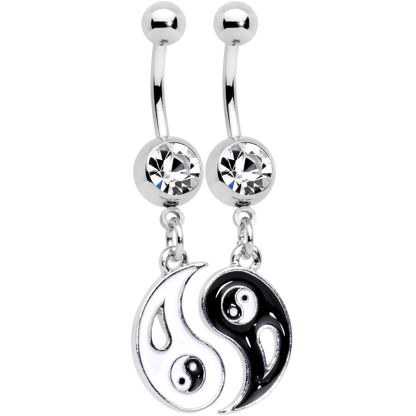 Clear Gem Best Friend Yin and Yang Dangle Belly Ring Set of 2
