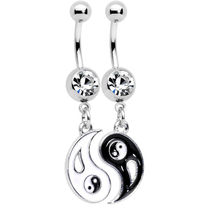 Clear Gem Best Friend Yin and Yang Dangle Belly Ring Set of 2