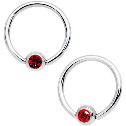 14G 5/8 Red Gem Heart Captive Ring Barbell Nipple Ring Set
