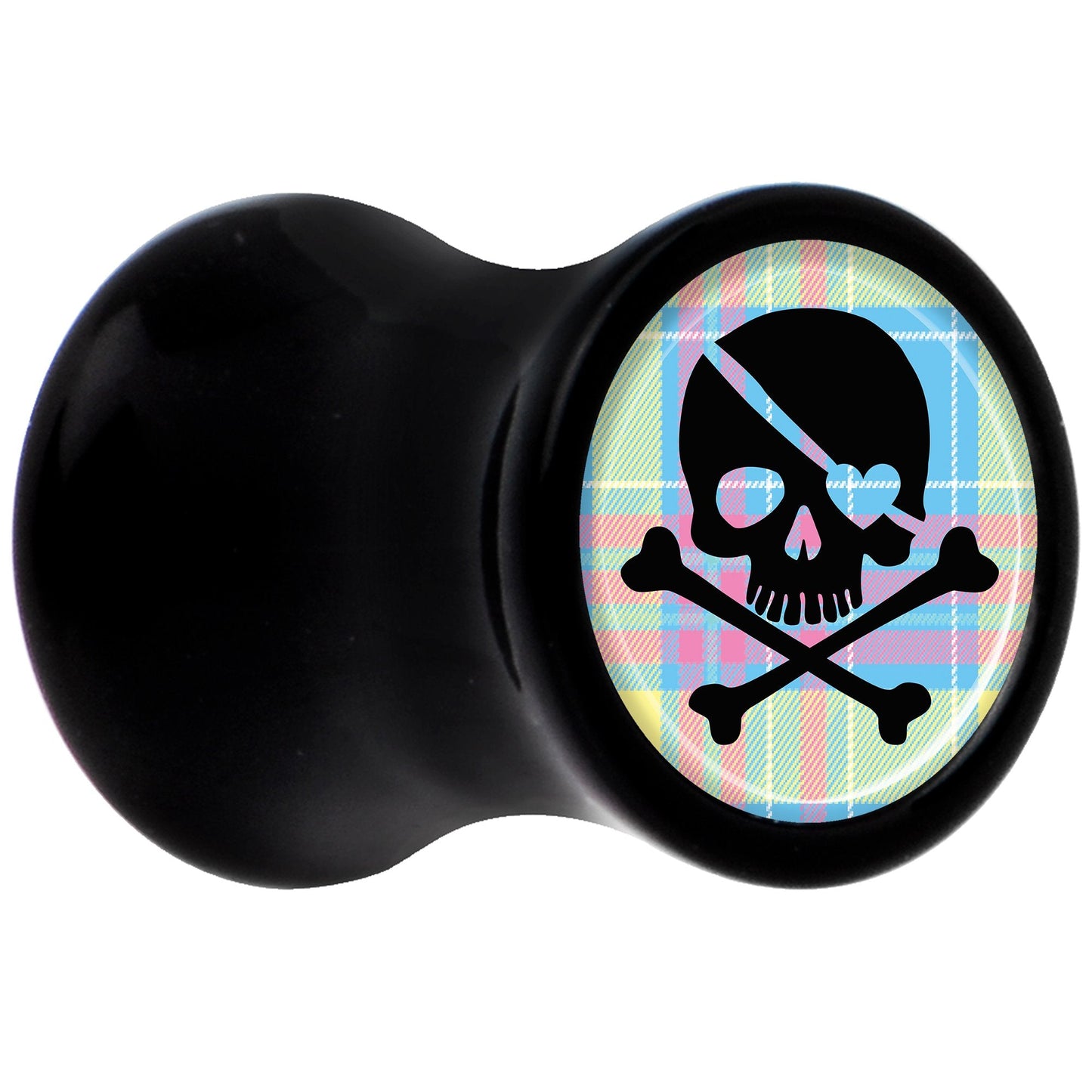 Black Acrylic Pink Green Plaid Heart Skull Saddle Plug Set 2G