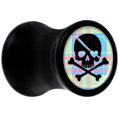 Black Acrylic Pink Green Plaid Heart Skull Saddle Plug Set 2G