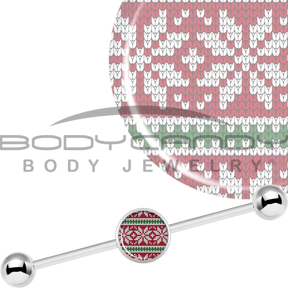 14G Red Green Christmas Sweater Industrial Barbell 37mm