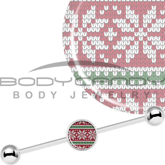 14G Red Green Christmas Sweater Industrial Barbell 37mm