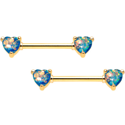 14G Blue Faux Opal Heart Captive Ring Barbell Nipple Ring Set