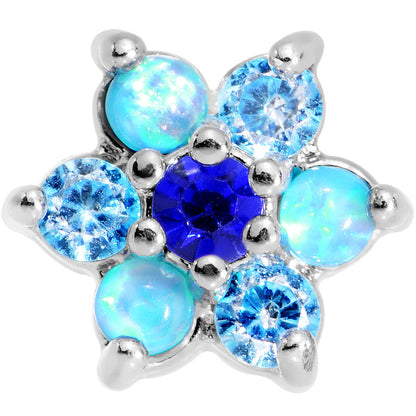 16G 1/4 Blue Faux Opal Blue Gem Flower Tragus Cartilage Earring