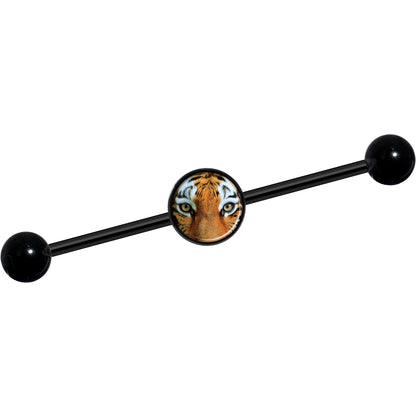 14G Full Color Tiger Eyes Black Industrial Barbell 37mm
