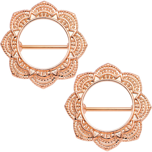 16G 9/16 Divine Henna Rose Gold Tone Anodized Nipple Shield Set