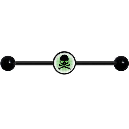 14G Green Black Skull Black Industrial Barbell 37mm