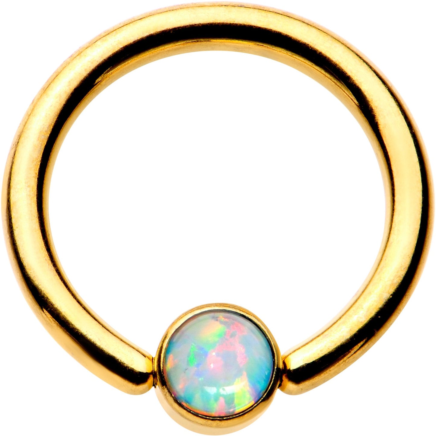 14G 3/8 White 4mm Faux Opal Gold IP Disc BCR Captive Ring