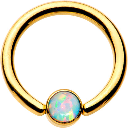 14G 3/8 White 4mm Faux Opal Gold IP Disc BCR Captive Ring