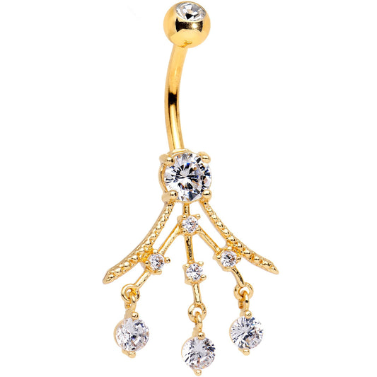 Clear Gem Gold PVD Three Segment Chandelier Belly Ring