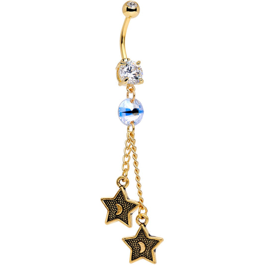 Clear Gem Starshine Dangle Belly Ring Created with Crystals