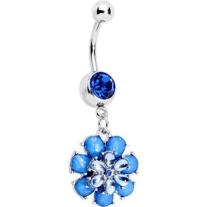 Blue Gem Bashful Blue Budding Flower Dangle Belly Ring