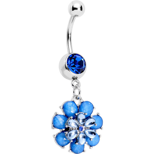 Blue Gem Bashful Blue Budding Flower Dangle Belly Ring