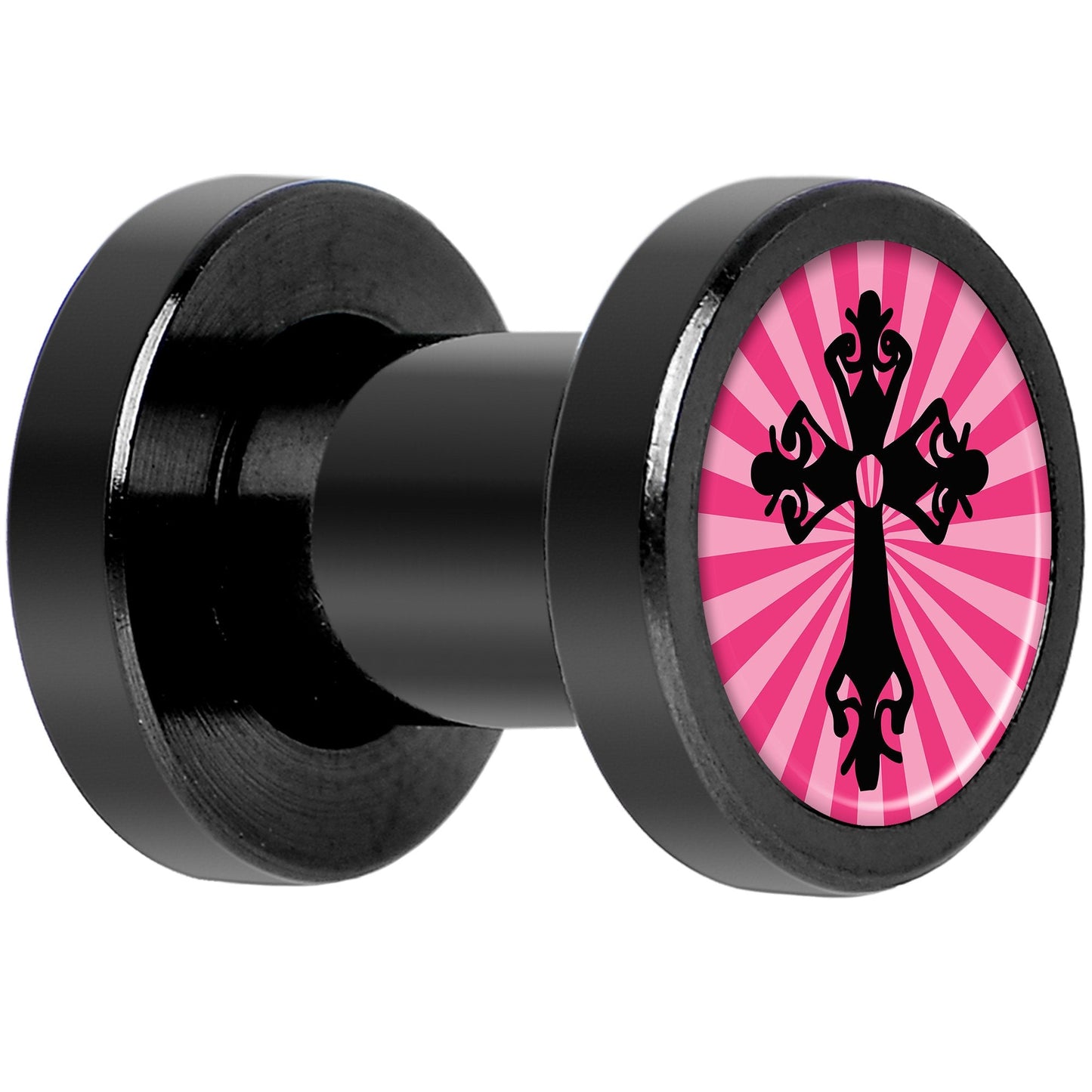 Pink Black Radiant Cross Black Anodized Screw Fit Plug Set 4G