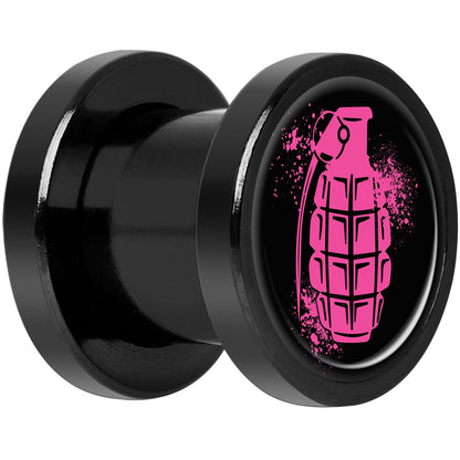 Pink Grenade Black Anodized Screw Fit Plug Set 0G