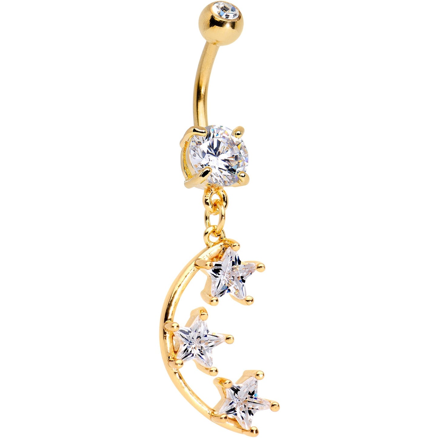 Clear Gem Gold PVD Starry Moon Dangle Belly Ring