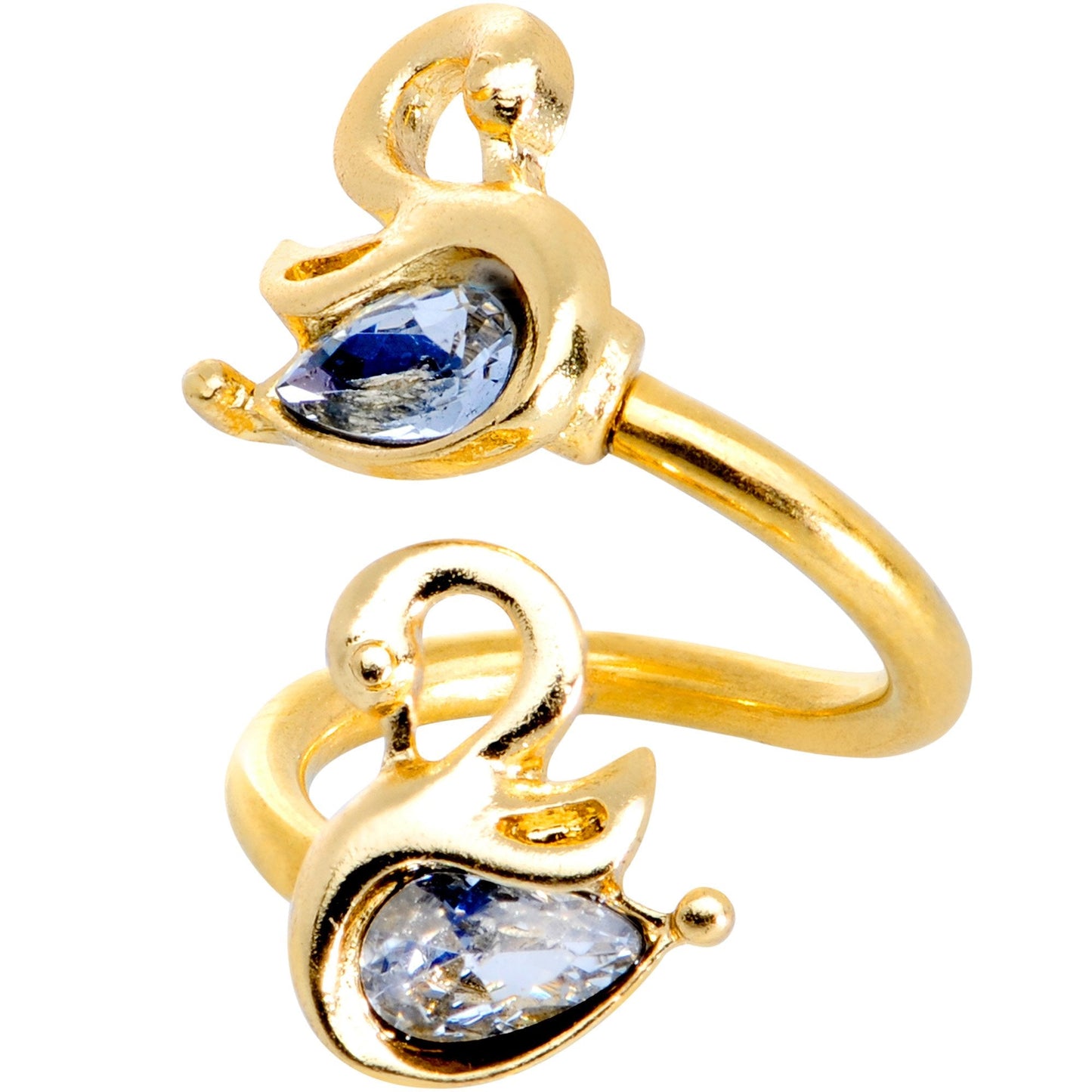 Clear Gem Gold PVD Twin Swans Spiral Twister Belly Ring