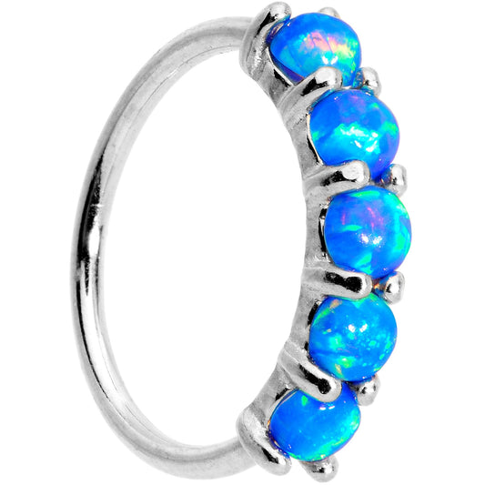 20G Blue Synthetic Opal 14k White Gold Seamless Circular Ring