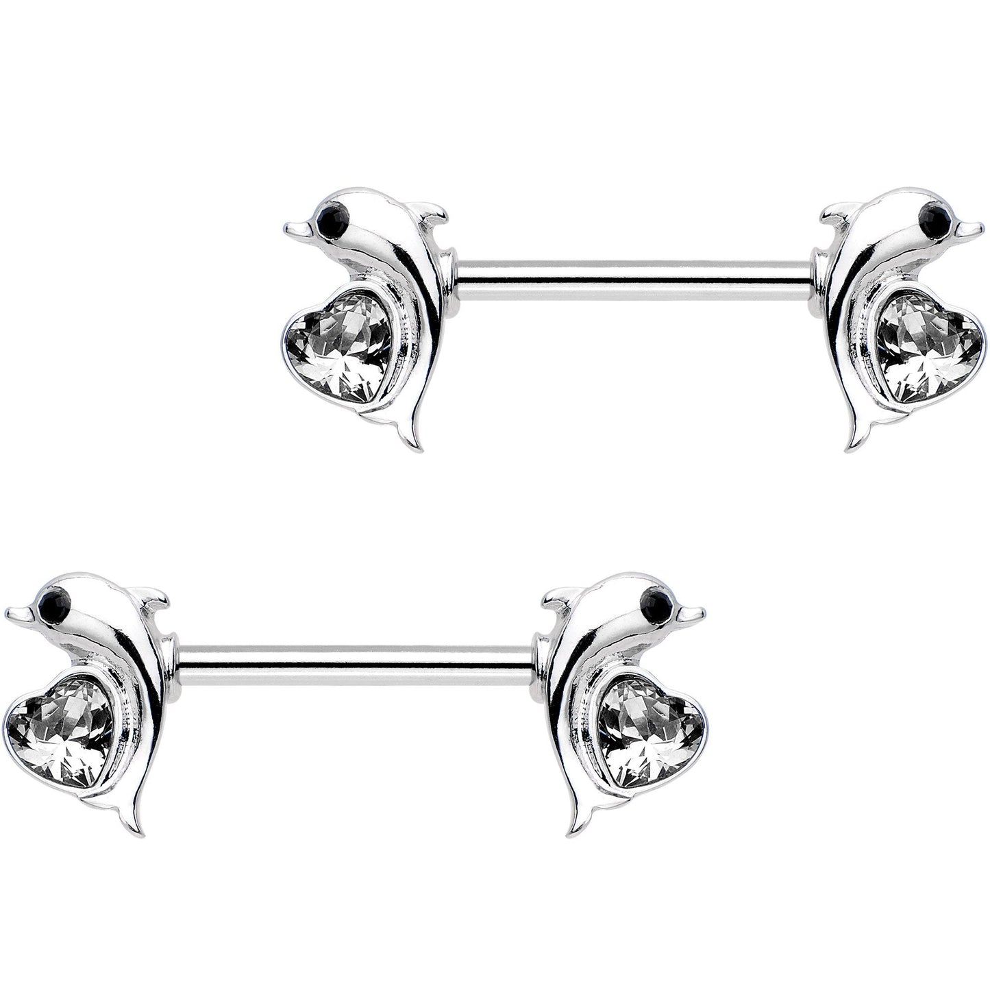 9/16 Clear Gem I Heart Dolphins Barbell Nipple Ring Set