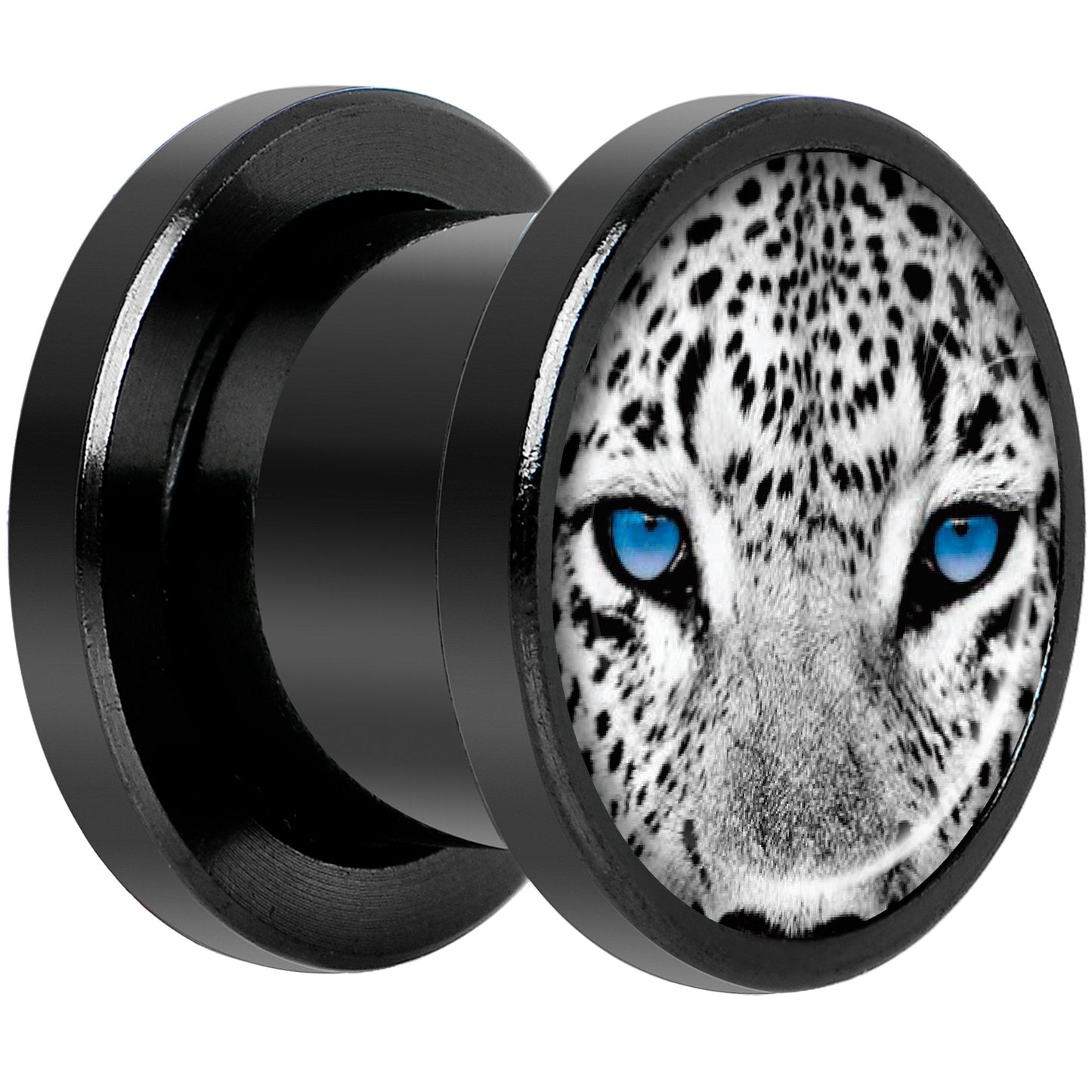 Black White Leopard Eyes Black Anodized Screw Fit Plug Set 00G