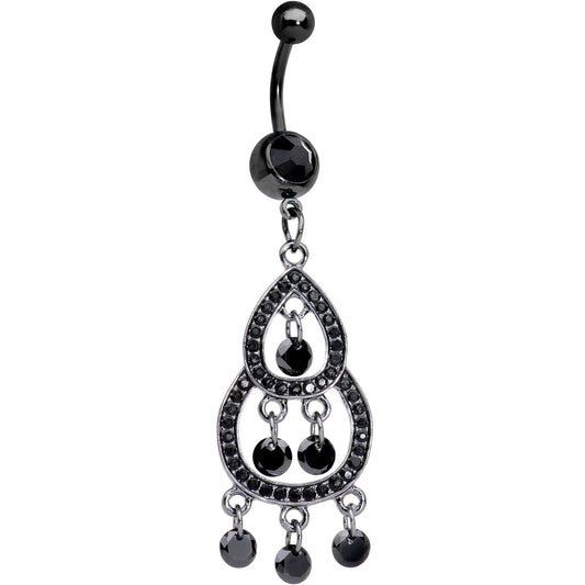 Black CZ Gem Black Anodized Hollywood Chandelier Dangle Belly Ring