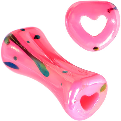 Black Speckled Pink Acrylic Heart Saddle Plug Set 4mm to 20mm