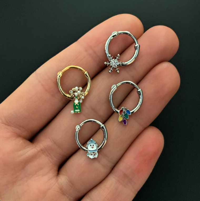 16G 3/8 Clear Gem Green Champagne Bottle Holiday Septum Clicker