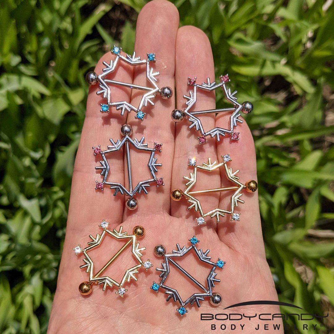 14G 3/4 Rose Gold Tone Snowflake Christmas Nipple Shield Set