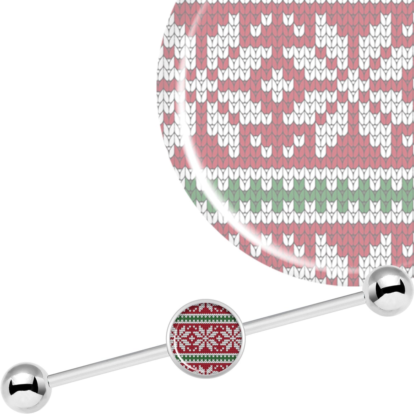 14G Red Green Christmas Sweater Industrial Barbell 37mm