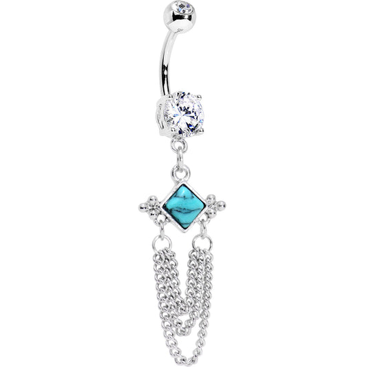 Clear Gem Faux Turquoise Southwest Dramatic Dangle Belly Ring