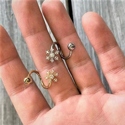 Clear CZ Gem Snowflake Christmas Spiral Twister Belly Ring