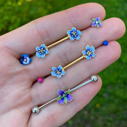 14G Clear Gem Exotic Purple Flower Industrial Barbell 38mm