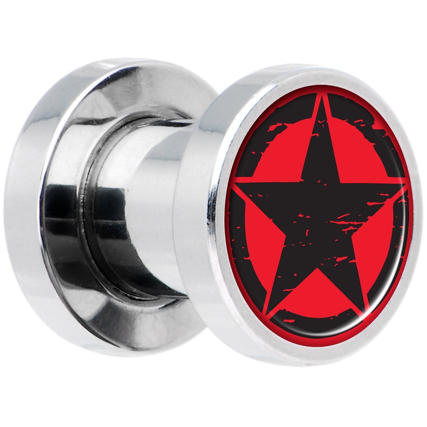 Black Red Distressed Star Steel Screw Fit Plug Set 2G