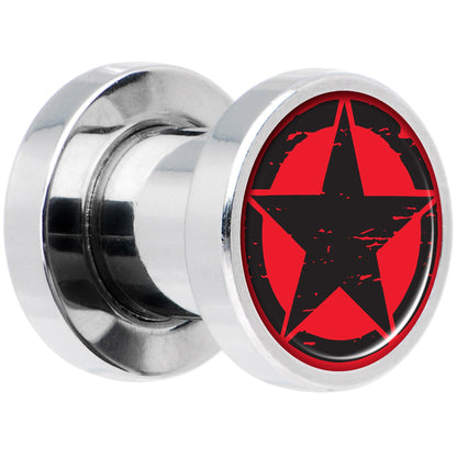 Black Red Distressed Star Steel Screw Fit Plug Set 2G