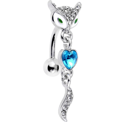 Blue Gem Heart Fierce Fox Head Top Mount Dangle Belly Ring
