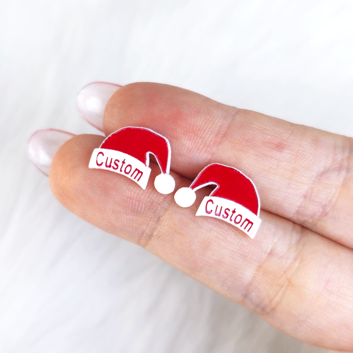 Custom Santa Hat Personalized Stud Earrings