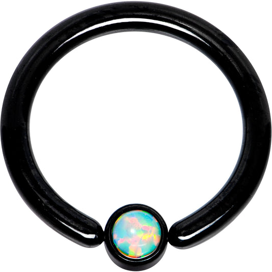 12G 1/2 White Faux Opal 4mm Disc Black IP BCR Captive Ring