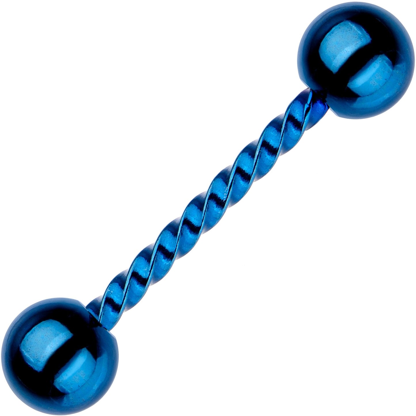 14G 5/8 Blue IP Seriously Twisted Barbell Tongue Ring