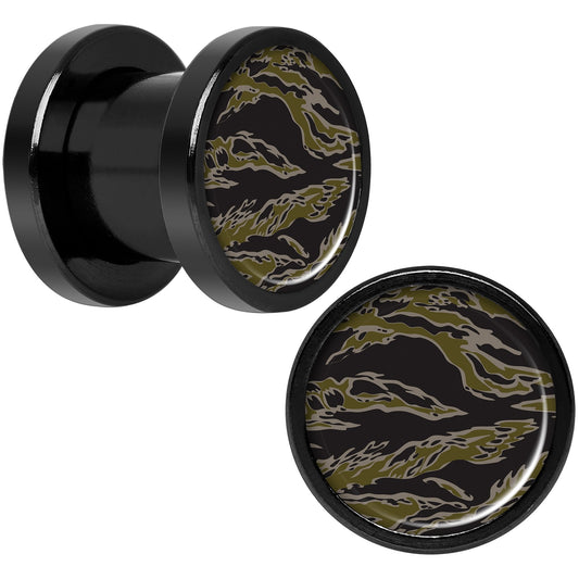 Tiger Camo Print Black Anodized Screw Fit Plug Set 0G