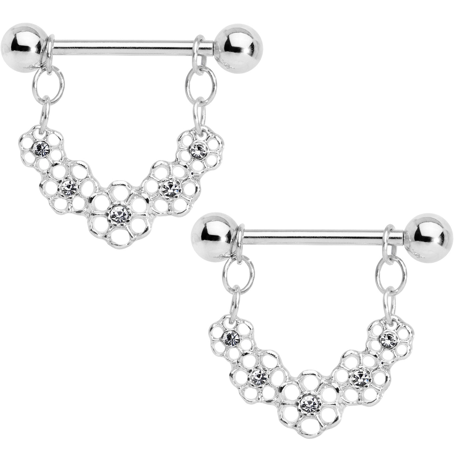 5/8 Clear Gem Honey Flower Dangle Nipple Shield Set